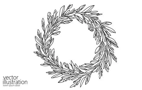 Single continuous line Christmas wreath. Hand drawn round line border Stock Illustration