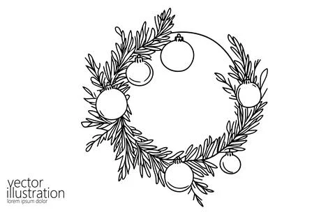 Single continuous line Christmas wreath. Hand drawn round line border New Year Stock-Illustration