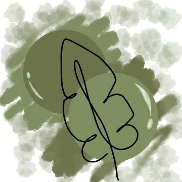 A single, continuous line creates a graceful green leaf on a white background Stock Illustration