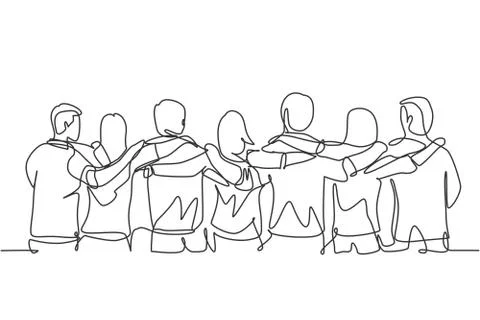 Single continuous line drawing about group of men and woman from multi ethnic Stock Illustration