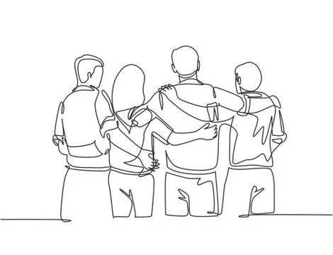 Single continuous line drawing about group of men and woman from multi ethnic Stock Illustration