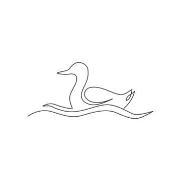 Single continuous line drawing of adorable white duck for company business Illustrazione stock