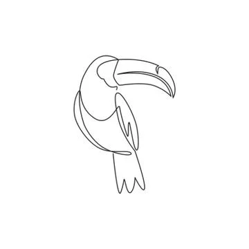 Single continuous line drawing of adorable toucan bird with big beak for logo Illustrazione stock
