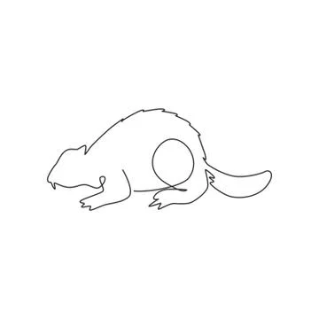 Single continuous line drawing of adorable river beaver for logo identity Illustrazione stock