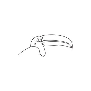 Single continuous line drawing of adorable toucan bird head with big beak Stock Illustration