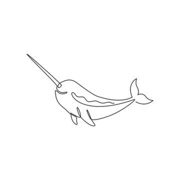 Single continuous line drawing of adorable narwhal for logo identity Stock-Illustration