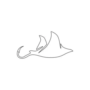 Single continuous line drawing of adorable stingray for logo nautical Illustrazione stock