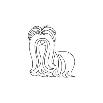 Single continuous line drawing of adorable shih tzu for pet salon logo Stock Illustration