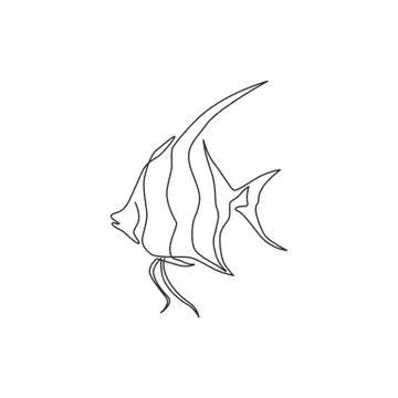 Single continuous line drawing of adorable freshwater angelfish for company Stock Illustration