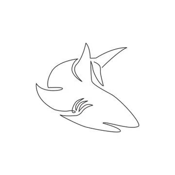Single continuous line drawing of aggressive shark for nature adventure logo Stock-Illustration