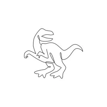 Single continuous line drawing of aggressive velociraptor for logo identity 스톡 일러스트