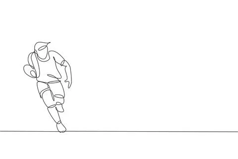 Single continuous line drawing of agile rugby player running to avoid rival Illustrazione stock