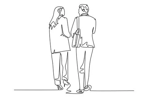 Single continuous line drawing back view young couple male and female emplo.. Stock Illustration