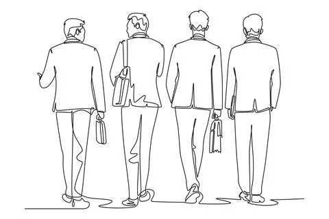 Single continuous line drawing back view of young businessmen discussing wo.. Stock Illustration