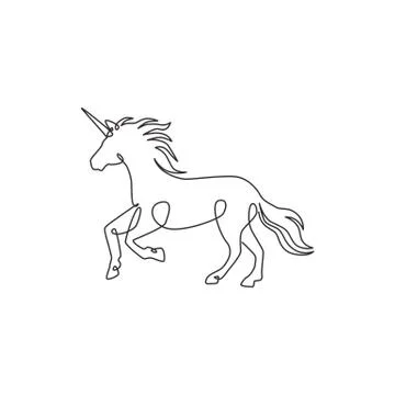 Single continuous line drawing of beautiful unicorn for corporate logo Illustrazione stock