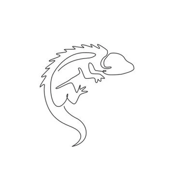 Single continuous line drawing of beautiful iguana for company logo identity Illustrazione stock