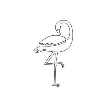 Single continuous line drawing of beautiful flamingo for national zoo logo Stock Illustration