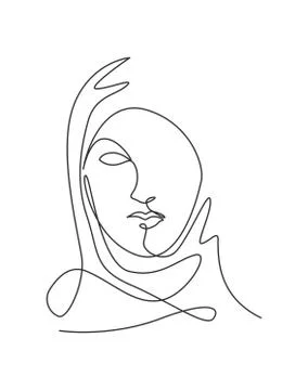 Single continuous line drawing beautiful aesthetic portrait woman abstract Stock-Illustration