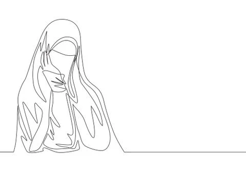 Single continuous line drawing of beauty middle east muslimah wearing burqa Stock Illustration
