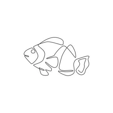 Single continuous line drawing of beauty clownfish for aquatic logo identity Stock Illustration