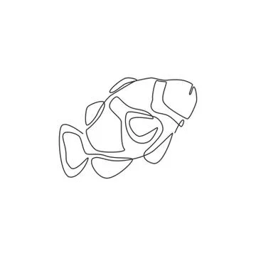 Single continuous line drawing of beauty clownfish for aquatic logo identity Illustrazione stock
