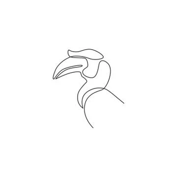 Single continuous line drawing of beauty great hornbill head for company logo Stock Illustration