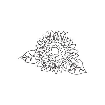 Single continuous line drawing of beauty fresh sunflower for park logo Ilustración de archivo