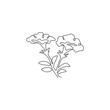 Single continuous line drawing of beauty fresh petunioideae for garden logo 스톡 일러스트