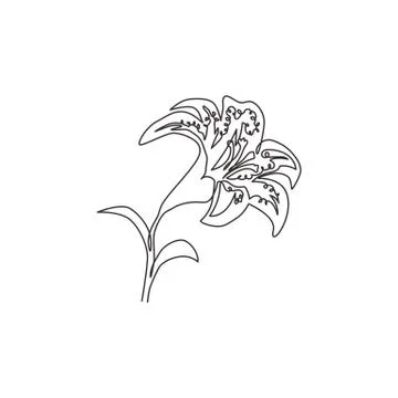 Single continuous line drawing of beauty fresh tiger lily for home decor wall Illustrazione stock