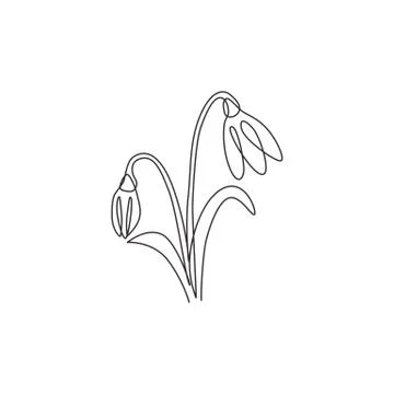 Single continuous line drawing beauty fresh galanthus of garden logo Stock Illustration