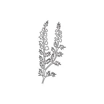 Single continuous line drawing beauty fresh heather for home decor wall art イラスト素材