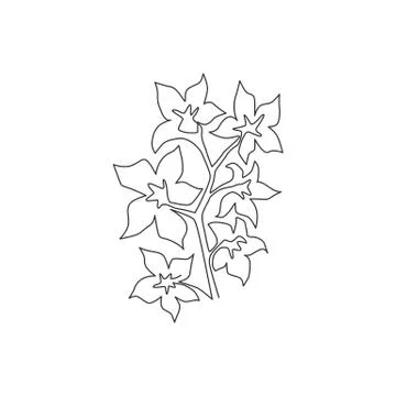 Single continuous line drawing beauty fresh larkspur for home decor wall art イラスト素材