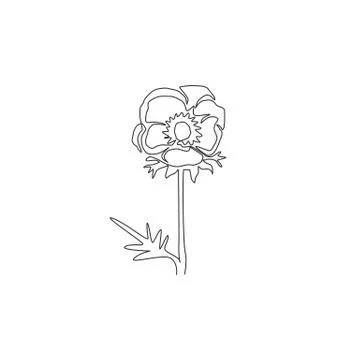 Single continuous line drawing of beauty fresh anemone flower for home decor Illustrazione stock