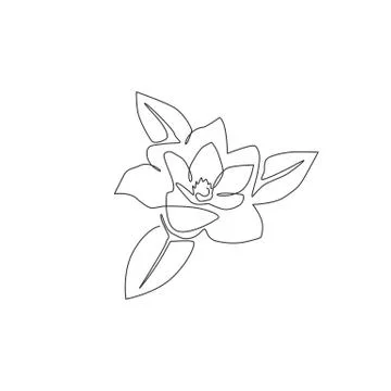 Single continuous line drawing beauty fresh magnoliaceae for home art wall Stock Illustration