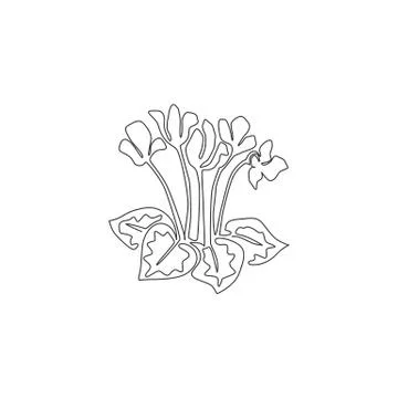 Single continuous line drawing beauty fresh swinebread cyclemen for home art Illustrazione stock