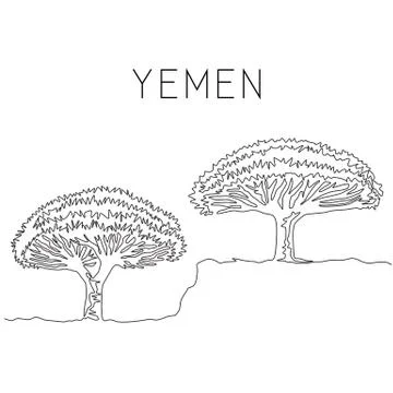 Single continuous line drawing beauty dragon blood tree for wall decor art Stock Illustration