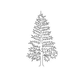 Single continuous line drawing of beauty and exotic pine tree. Decorative Stock Illustration