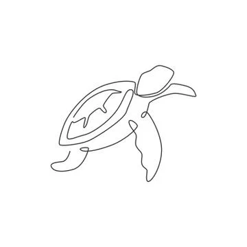 Single continuous line drawing of big turtle for marine corporation logo Stock Illustration