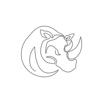 Single continuous line drawing of big African rhinoceros head for zoo park Ilustración de archivo