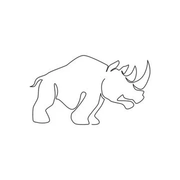Single continuous line drawing of big African rhinoceros for conservation Illustrazione stock