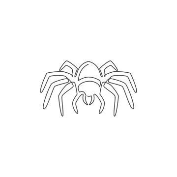 Single continuous line drawing of big wild spider for logo symbol identity Stock Illustration