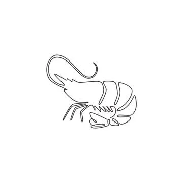 Single continuous line drawing of big shrimp for healthy seafood logo Illustrazione stock
