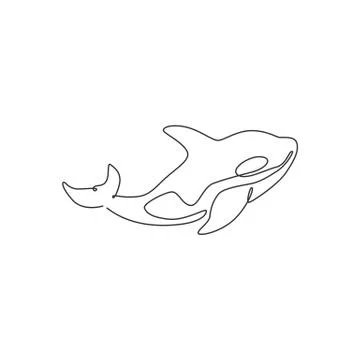 Single continuous line drawing of big adorable orca for company logo identity Illustrazione stock