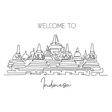 Single continuous line drawing Candi Borobudur Temple landmark Illustrazione stock