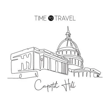 Single continuous line drawing Capitol Hill landmark. Iconic famous place Stock Illustration