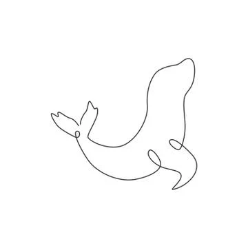 Single continuous line drawing of clever sea lion for aquatic circus show Stock Illustration
