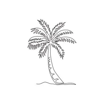 Single continuous line drawing coco nucifera. Decorative coconut palm tree Stock-Illustration