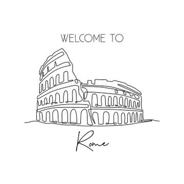 Single continuous line drawing Colosseum amphitheater. Iconic landmark place Illustrazione stock