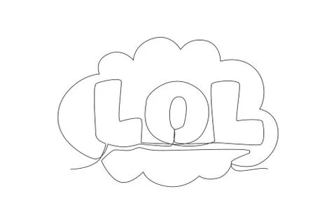 Single continuous line drawing of comical cute and funny typography quote LOL Illustrazione stock