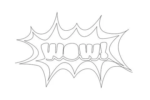 Single continuous line drawing of comical cute and fabulous typography Wow! 스톡 일러스트